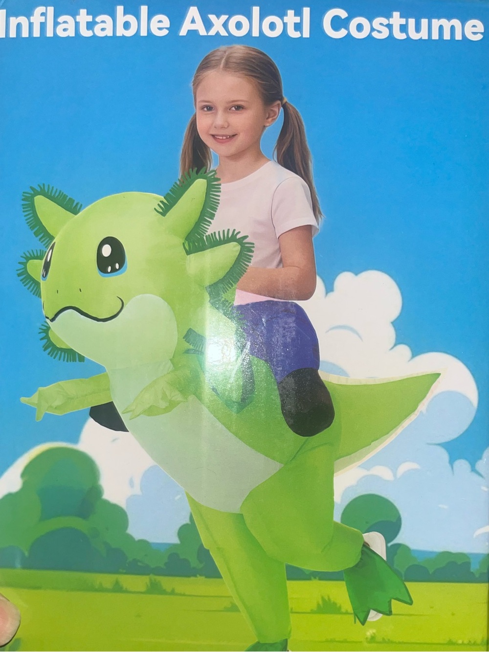 Kids Inflatable Axolotl Ride-On Costume - Bright Green